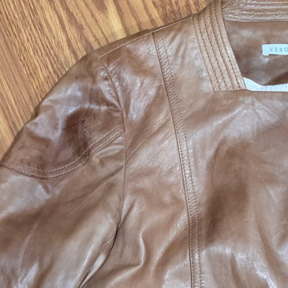 Veronica Beard Brown Leather Moto Jacket Biker Style Women’s Size XS - Picture 8 of 16